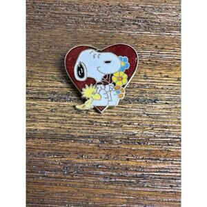 Vintage Aviva Snoopy Woodstock Heart Pin Flowers Peanuts Taiwan Brooch